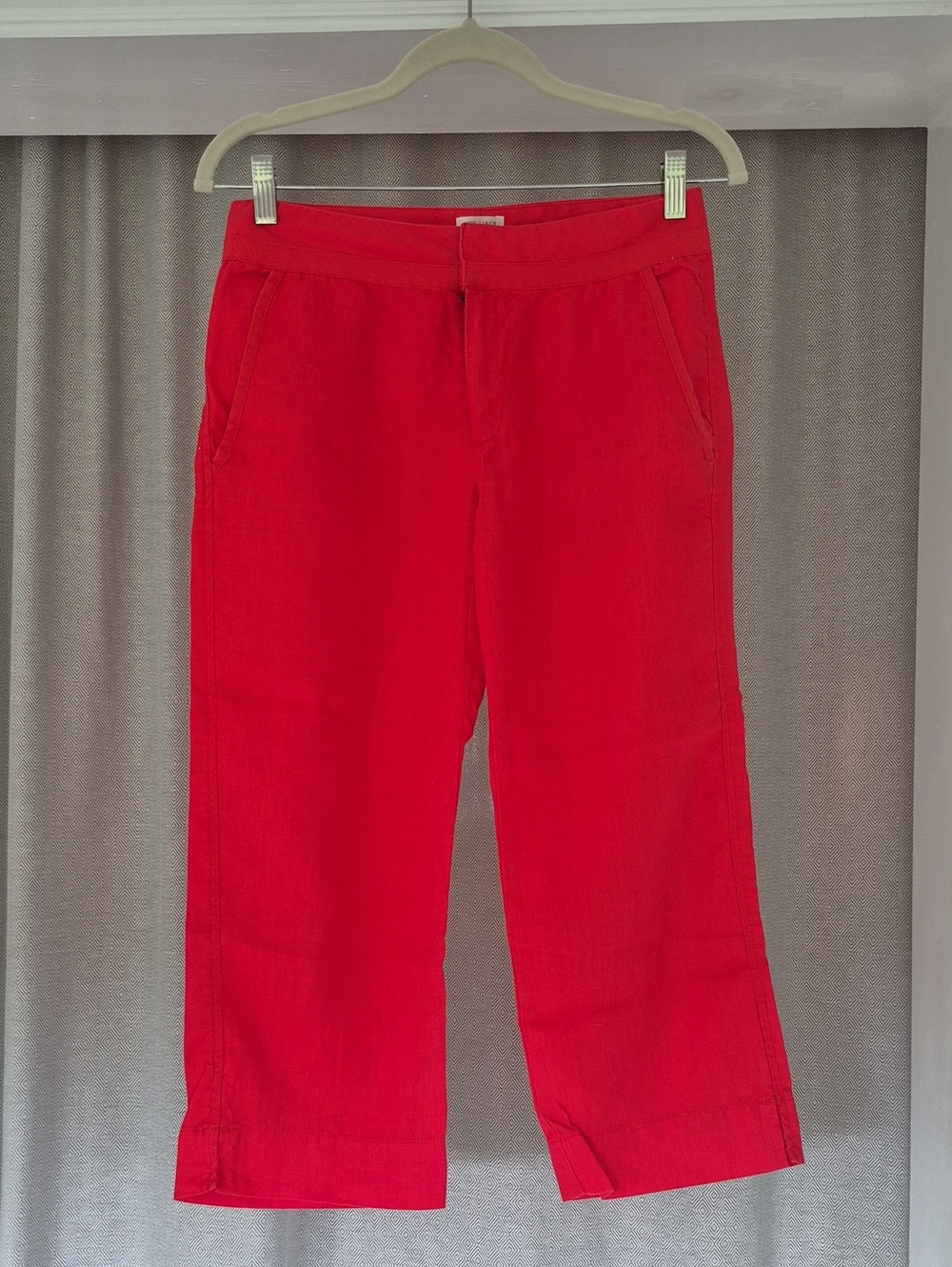 Bright Red Cropped Linen Pants